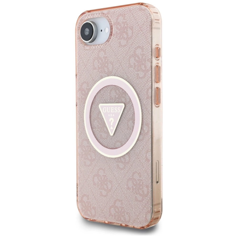 Guess IML Metal Glitter 4G Circle Triangle MagSafe case for iPhone 16e - pinkeng