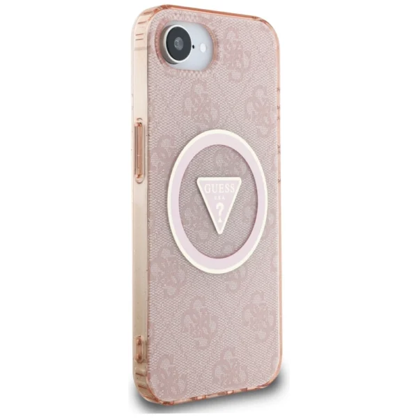 Guess IML Metal Glitter 4G Circle Triangle MagSafe case for iPhone 16e - pinkeng