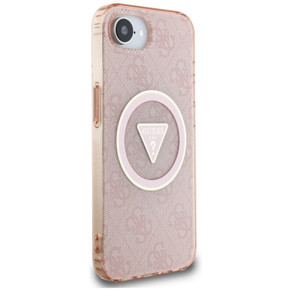Guess IML Metal Glitter 4G Circle Triangle MagSafe case for iPhone 16e - pinkeng
