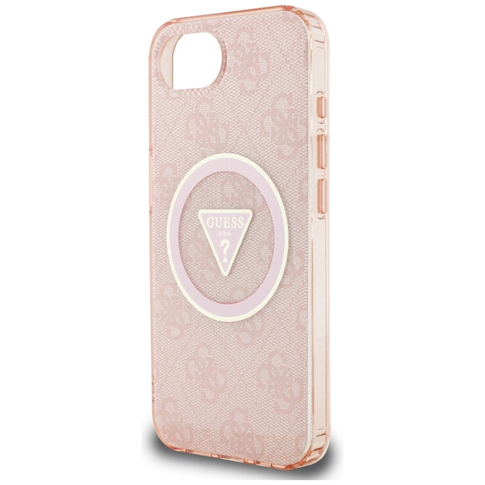 Guess IML Metal Glitter 4G Circle Triangle MagSafe case for iPhone 16e - pinkeng