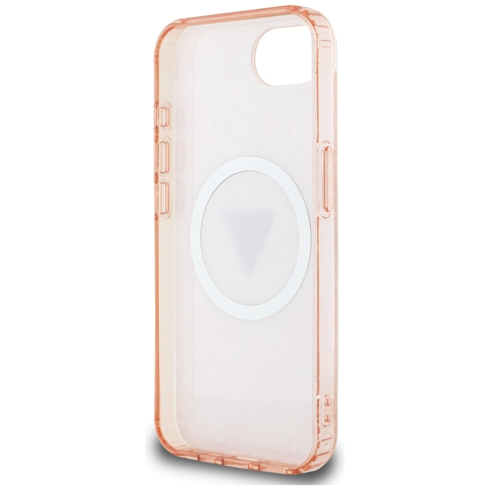 Guess IML Metal Glitter 4G Circle Triangle MagSafe case for iPhone 16e - pinkeng