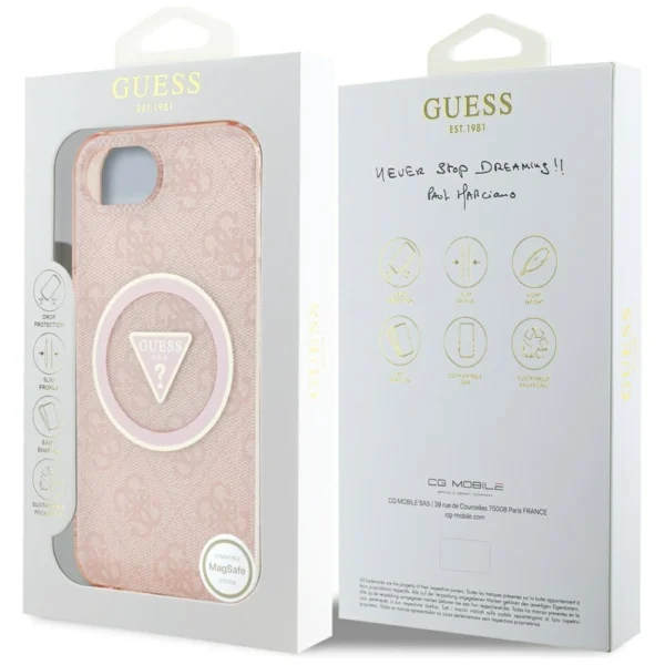 Guess IML Metal Glitter 4G Circle Triangle MagSafe case for iPhone 16e - pinkeng