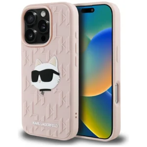 Karl Lagerfeld 3D Rubber Monogram & Choupette iPhone 16 Pro Max Case - Pinkeng