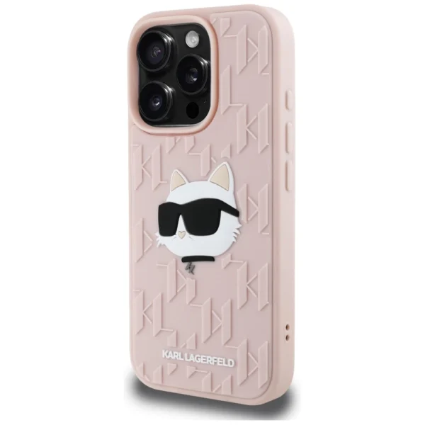 Karl Lagerfeld 3D Rubber Monogram & Choupette iPhone 16 Pro Max Case - Pinkeng