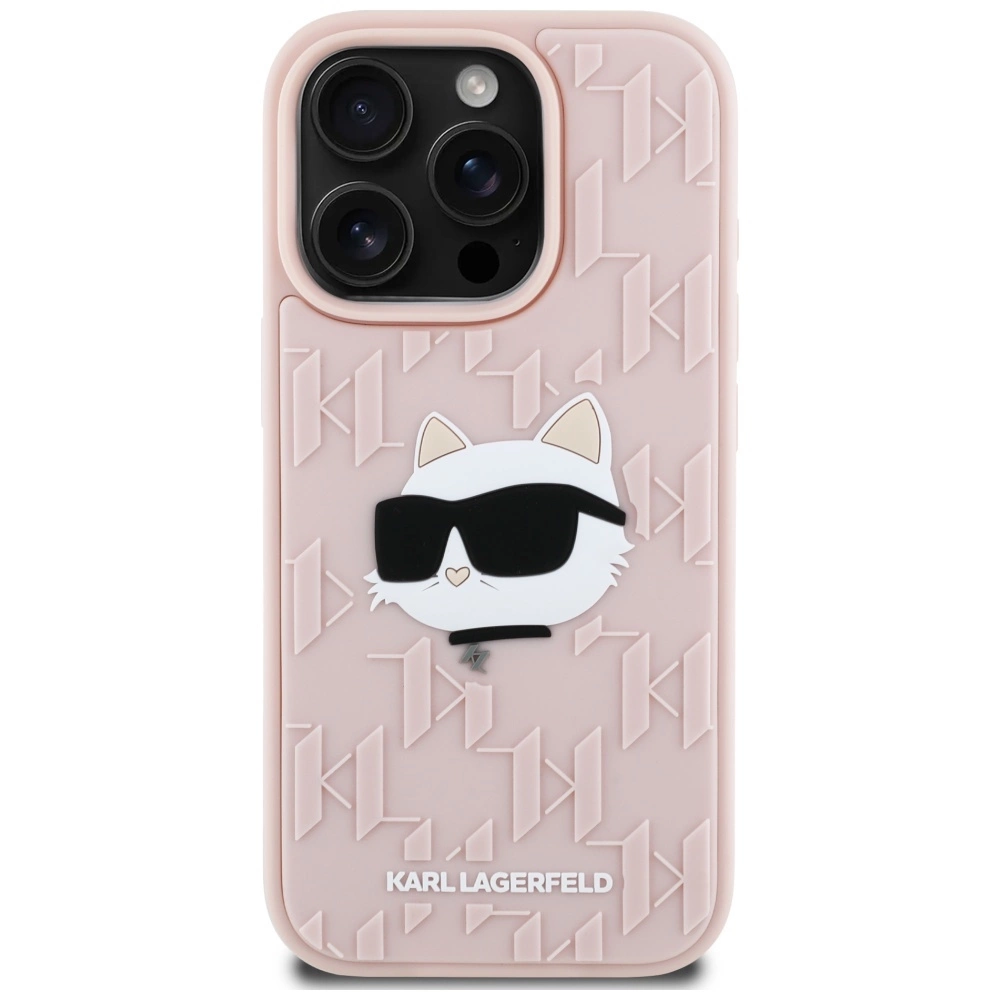 Karl Lagerfeld 3D Rubber Monogram & Choupette iPhone 16 Pro Max Case - Pinkeng