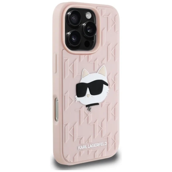 Karl Lagerfeld 3D Rubber Monogram & Choupette iPhone 16 Pro Max Case - Pinkeng