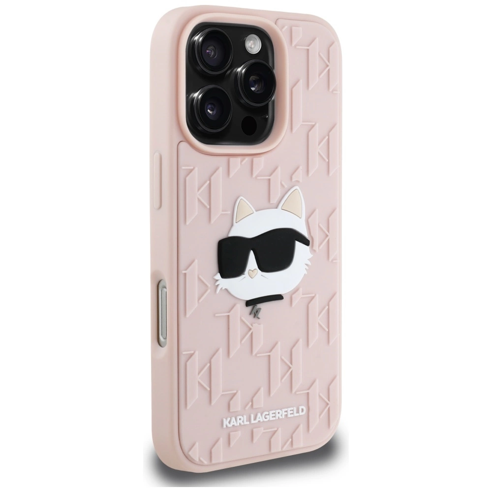 Karl Lagerfeld 3D Rubber Monogram & Choupette iPhone 16 Pro Max Case - Pinkeng