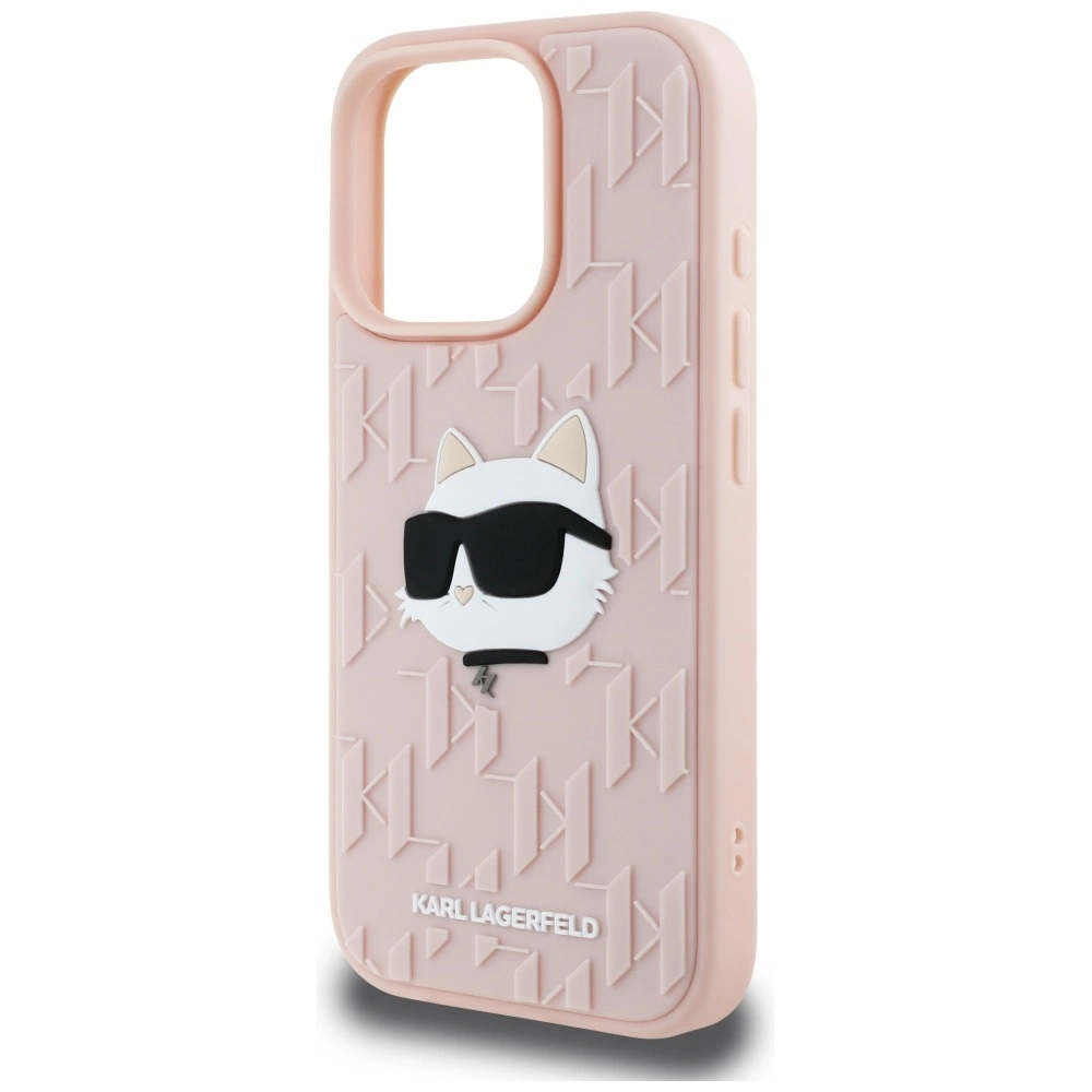 Karl Lagerfeld 3D Rubber Monogram & Choupette iPhone 16 Pro Max Case - Pinkeng