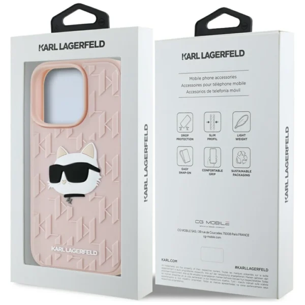 Karl Lagerfeld 3D Rubber Monogram & Choupette iPhone 16 Pro Max Case - Pinkeng