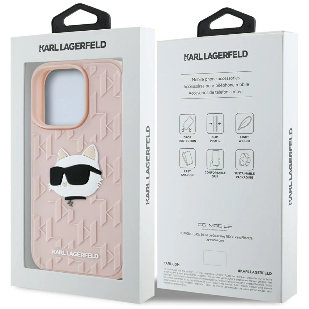Karl Lagerfeld 3D Rubber Monogram & Choupette iPhone 16 Pro Max Case - Pinkeng
