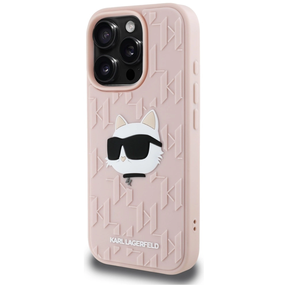 Karl Lagerfeld 3D Rubber Monogram & Choupette iPhone 16 Pro Case - Pinkeng