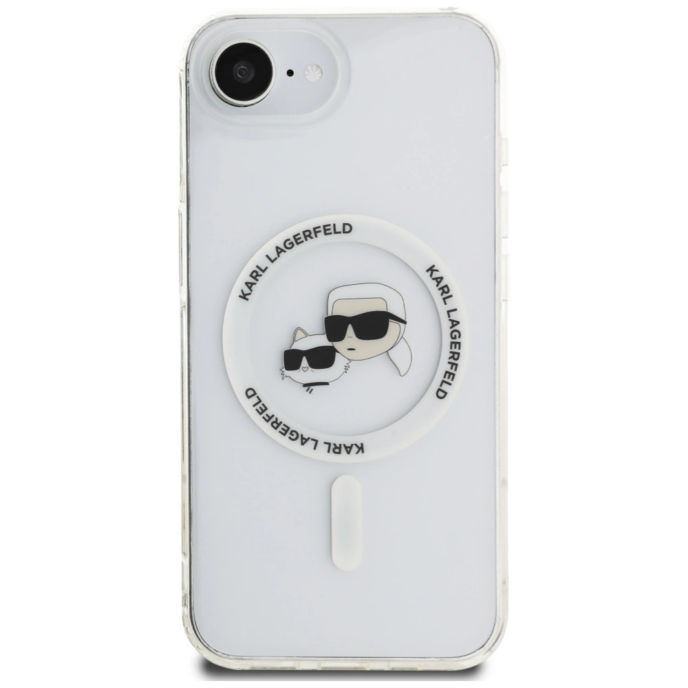 Karl Lagerfeld IML Metal Karl & Choupette Heads MagSafe iPhone 16e Case - Whiteeng