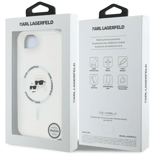 Karl Lagerfeld IML Metal Karl & Choupette Heads MagSafe iPhone 16e Case - Whiteeng
