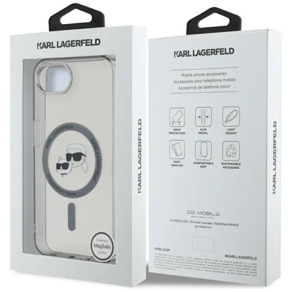 Karl Lagerfeld IML Metal Karl & Choupette Heads MagSafe iPhone 16e Case - Blackeng