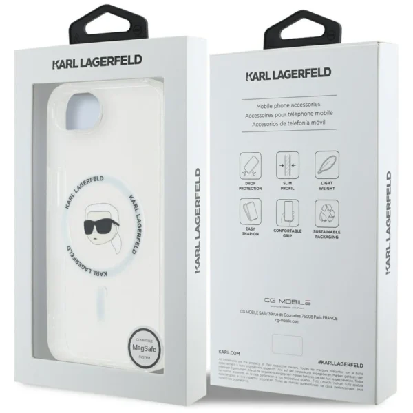 Karl Lagerfeld IML Metal Karl Head MagSafe Case for iPhone 16e Whiteeng