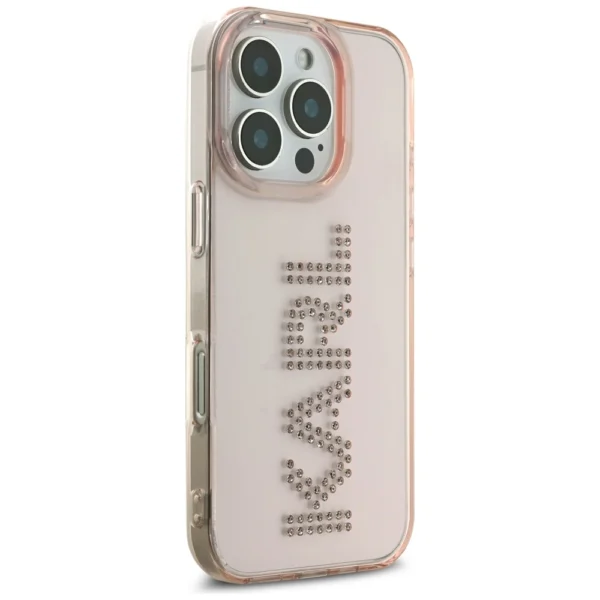 Karl Lagerfeld IML Rhinestones Logo iPhone 16 Pro Max Case - Pinkeng