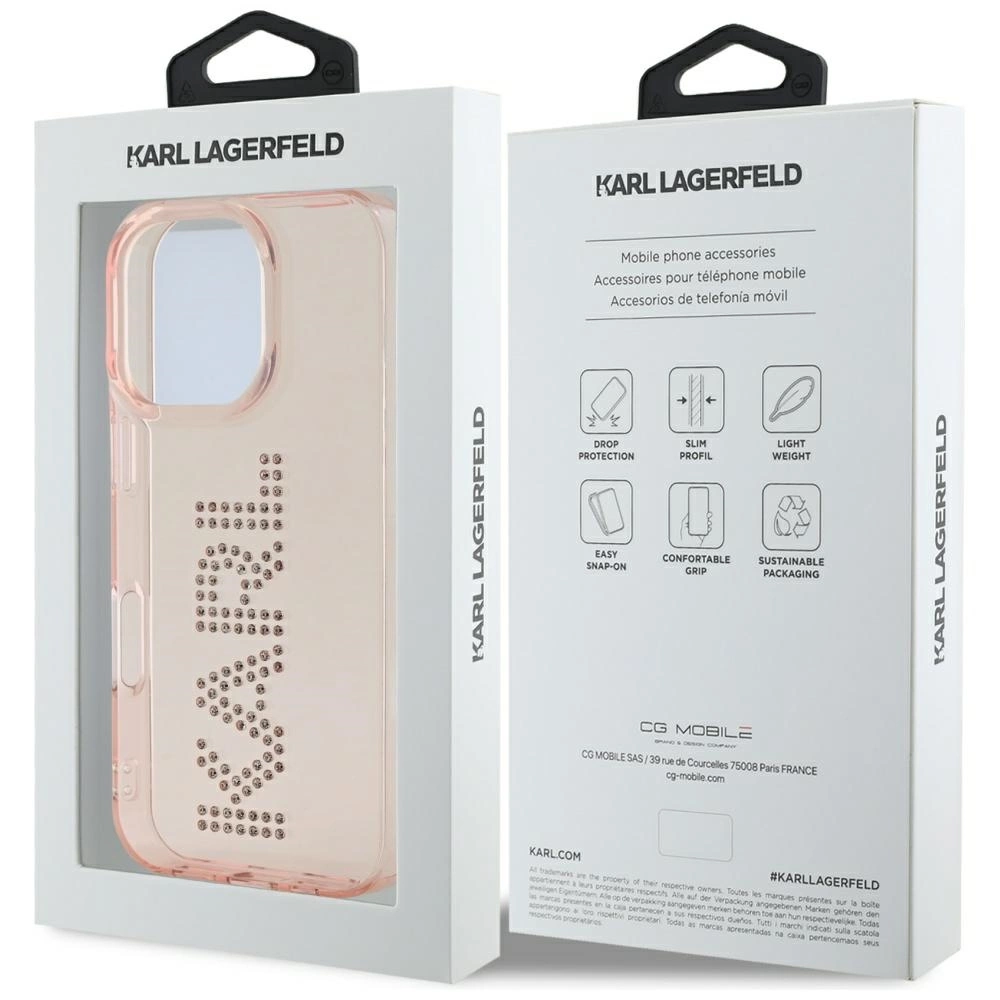 Karl Lagerfeld IML Rhinestones Logo iPhone 16 Pro Max Case - Pinkeng