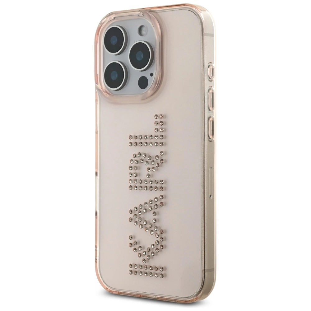 Karl Lagerfeld IML Rhinestones Logo iPhone 16 Pro Case - Pinkeng