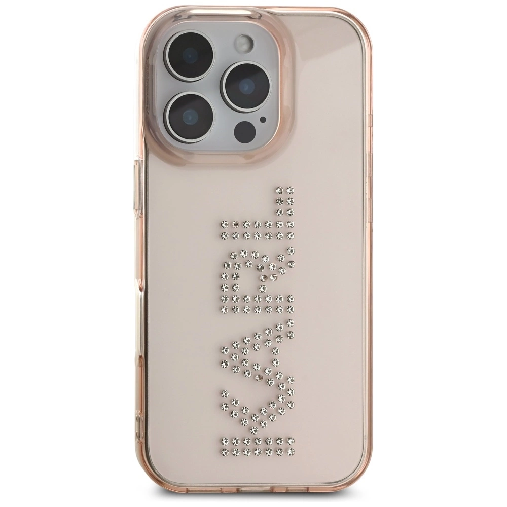 Karl Lagerfeld IML Rhinestones Logo iPhone 16 Pro Case - Pinkeng