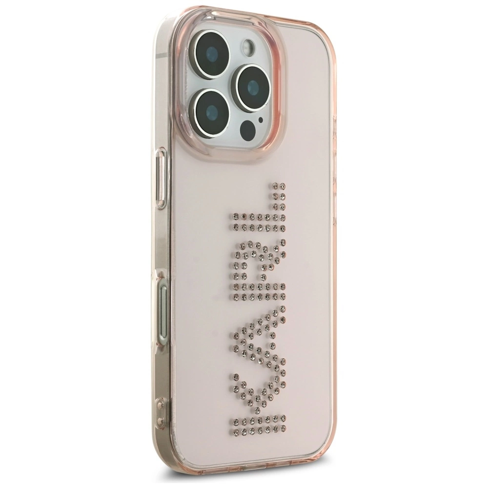 Karl Lagerfeld IML Rhinestones Logo iPhone 16 Pro Case - Pinkeng