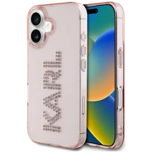 Karl Lagerfeld IML Rhinestones Logo iPhone 16 Case - Pinkeng