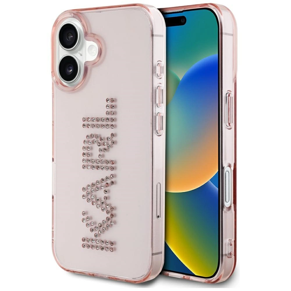 Karl Lagerfeld IML Rhinestones Logo iPhone 16 Case - Pinkeng