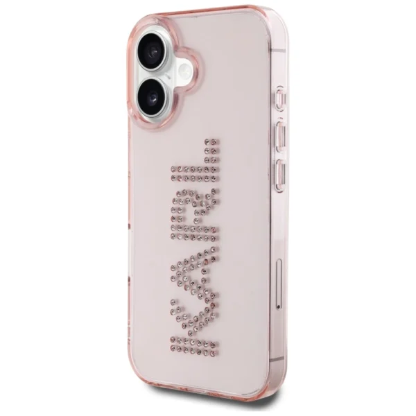 Karl Lagerfeld IML Rhinestones Logo iPhone 16 Case - Pinkeng