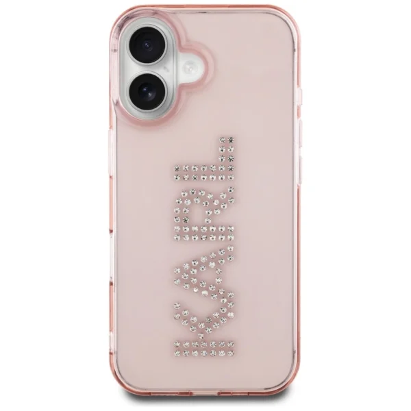 Karl Lagerfeld IML Rhinestones Logo iPhone 16 Case - Pinkeng