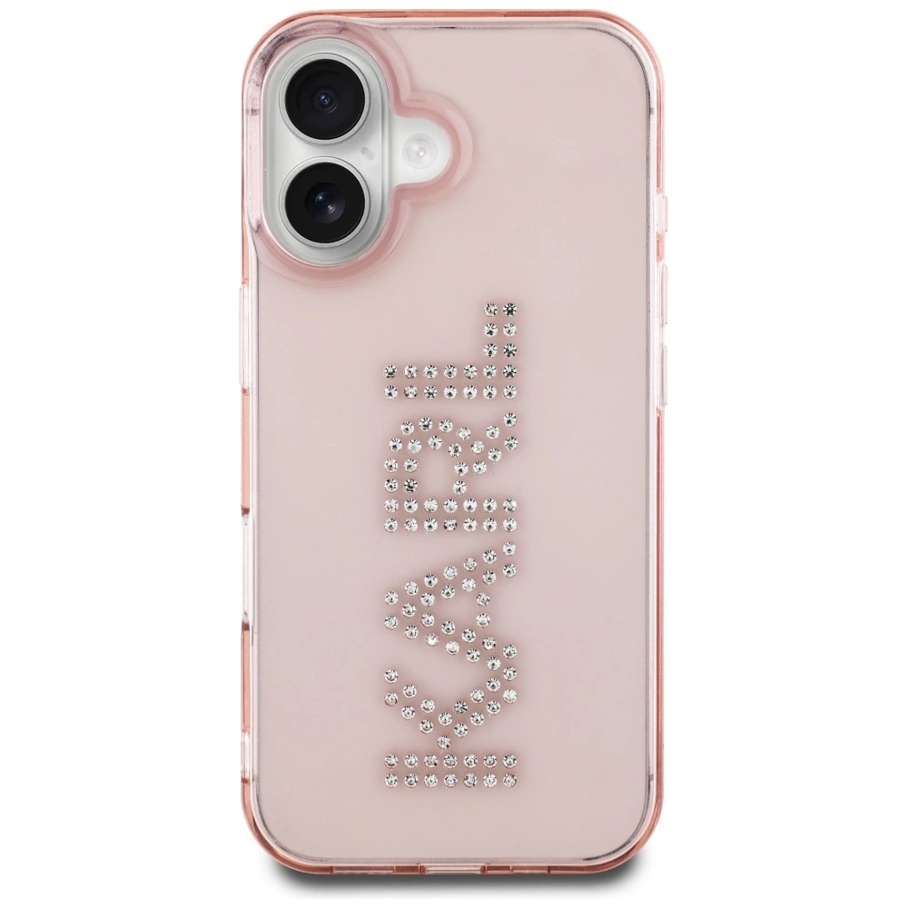 Karl Lagerfeld IML Rhinestones Logo iPhone 16 Case - Pinkeng
