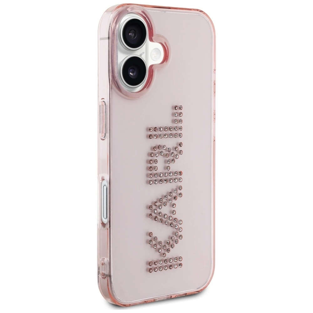 Karl Lagerfeld IML Rhinestones Logo iPhone 16 Case - Pinkeng