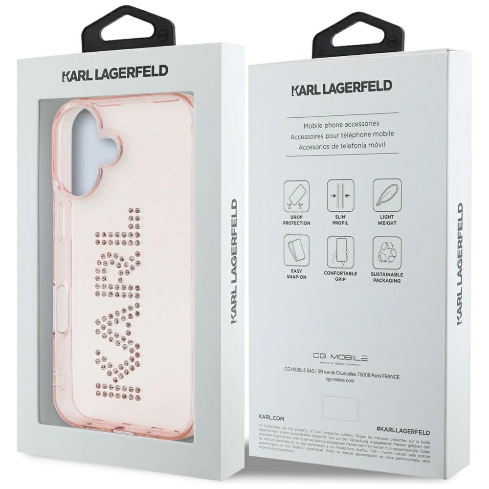 Karl Lagerfeld IML Rhinestones Logo iPhone 16 Case - Pinkeng