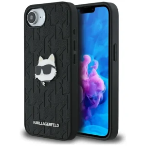 Karl Lagerfeld Monogram Choupette Head Pin iPhone 16e Case - Blackeng