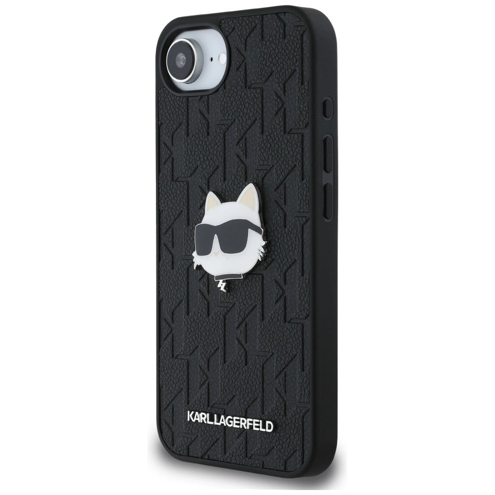 Karl Lagerfeld Monogram Choupette Head Pin iPhone 16e Case - Blackeng