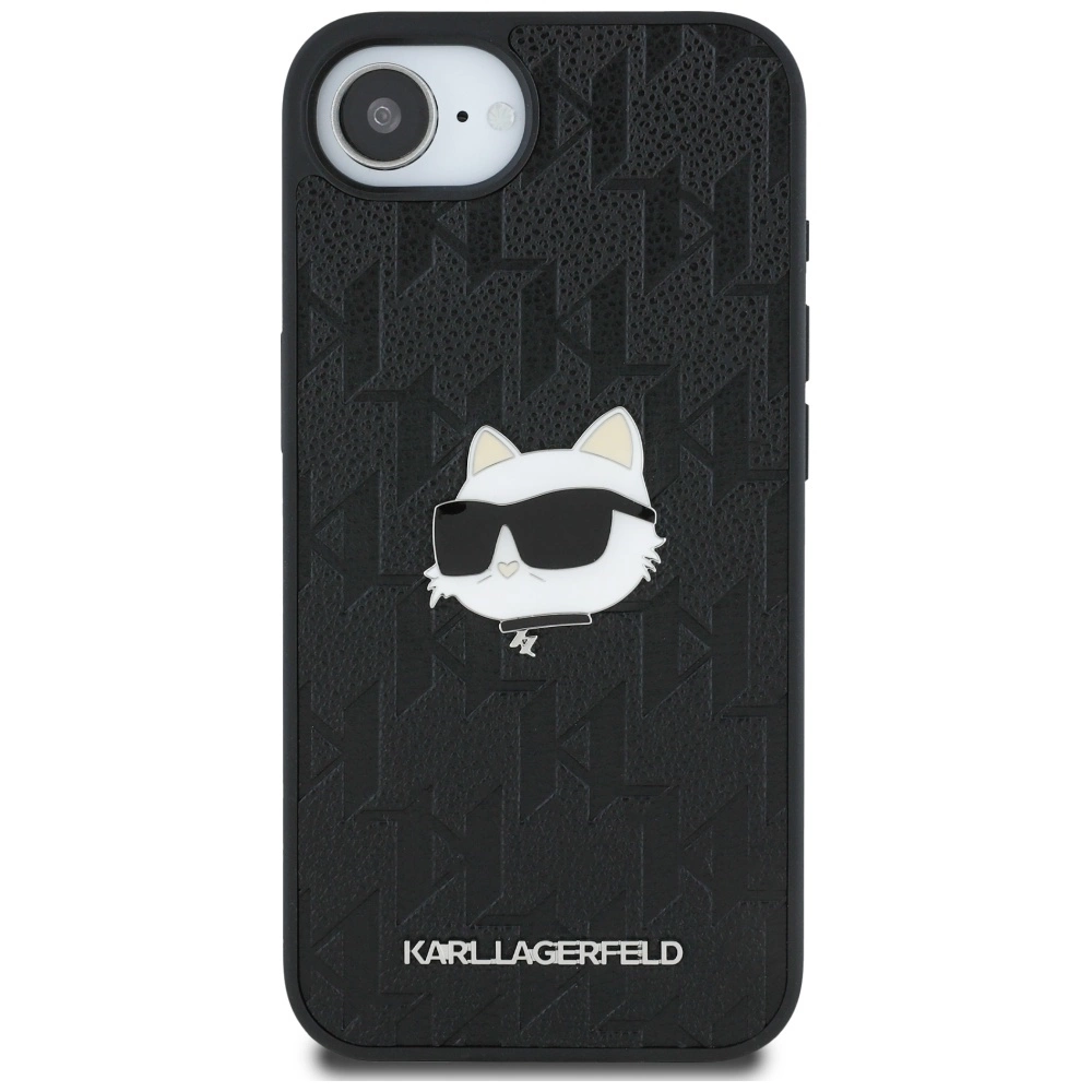 Karl Lagerfeld Monogram Choupette Head Pin iPhone 16e Case - Blackeng