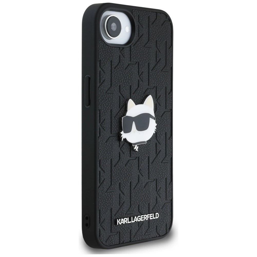 Karl Lagerfeld Monogram Choupette Head Pin iPhone 16e Case - Blackeng