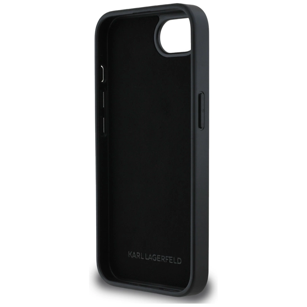 Karl Lagerfeld Monogram Choupette Head Pin iPhone 16e Case - Blackeng