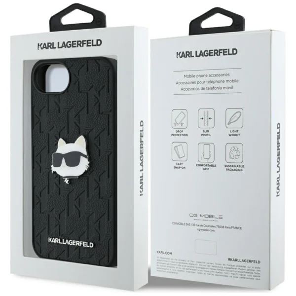 Karl Lagerfeld Monogram Choupette Head Pin iPhone 16e Case - Blackeng