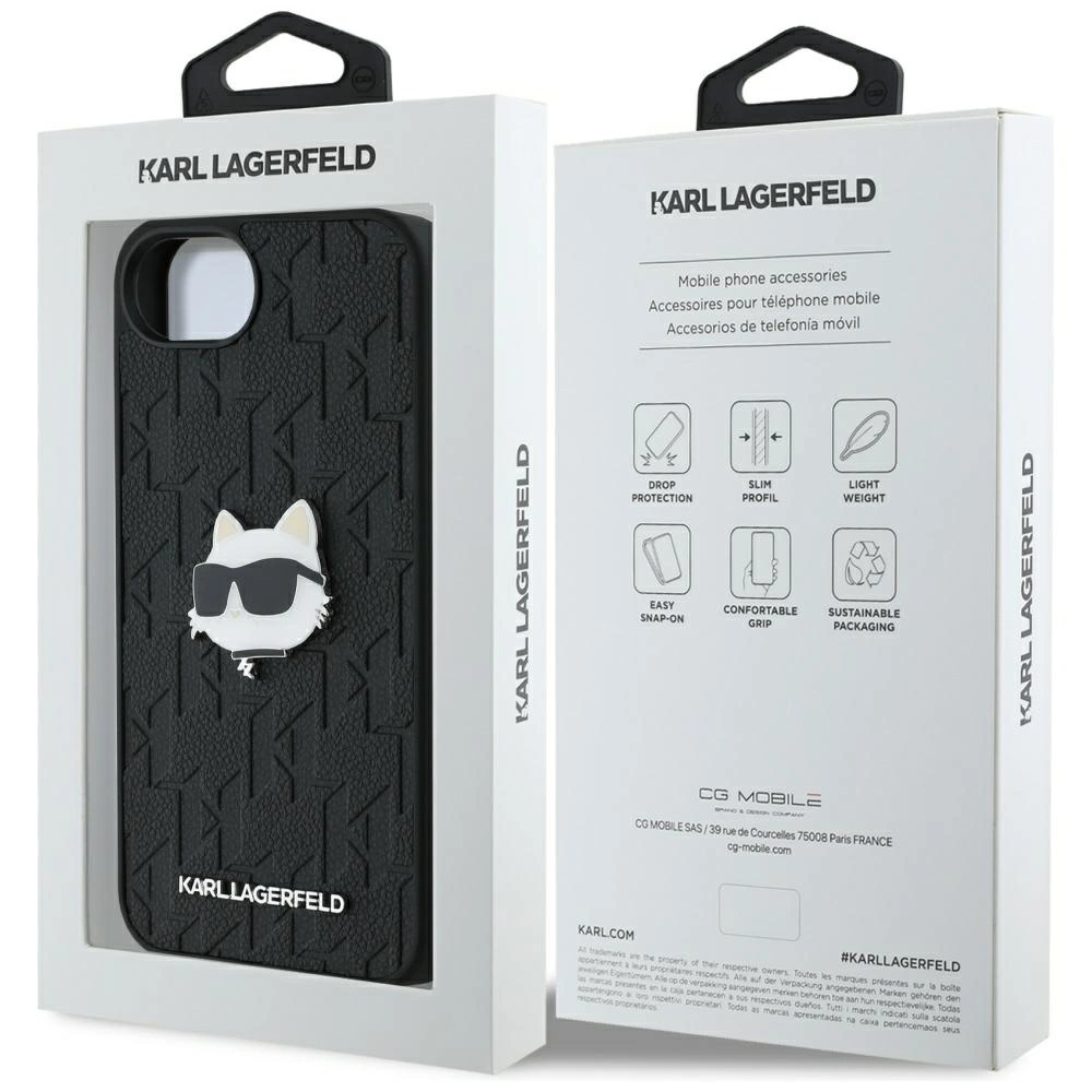 Karl Lagerfeld Monogram Choupette Head Pin iPhone 16e Case - Blackeng