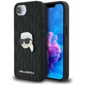 Karl Lagerfeld Monogram Karl Head Pin iPhone 16e Case - Blackeng