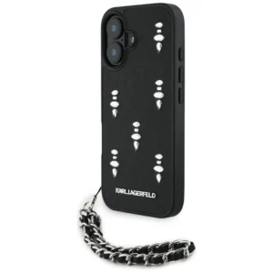 Karl Lagerfeld Saffiano Crystals w/Chain iPhone 16 Case - Blackeng