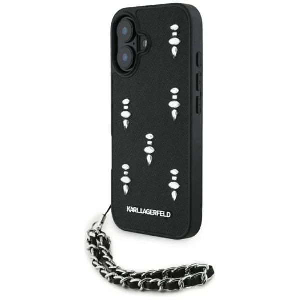 Karl Lagerfeld Saffiano Crystals w/Chain iPhone 16 Case - Blackeng