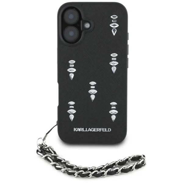 Karl Lagerfeld Saffiano Crystals w/Chain iPhone 16 Case - Blackeng