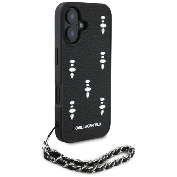Karl Lagerfeld Saffiano Crystals w/Chain iPhone 16 Case - Blackeng