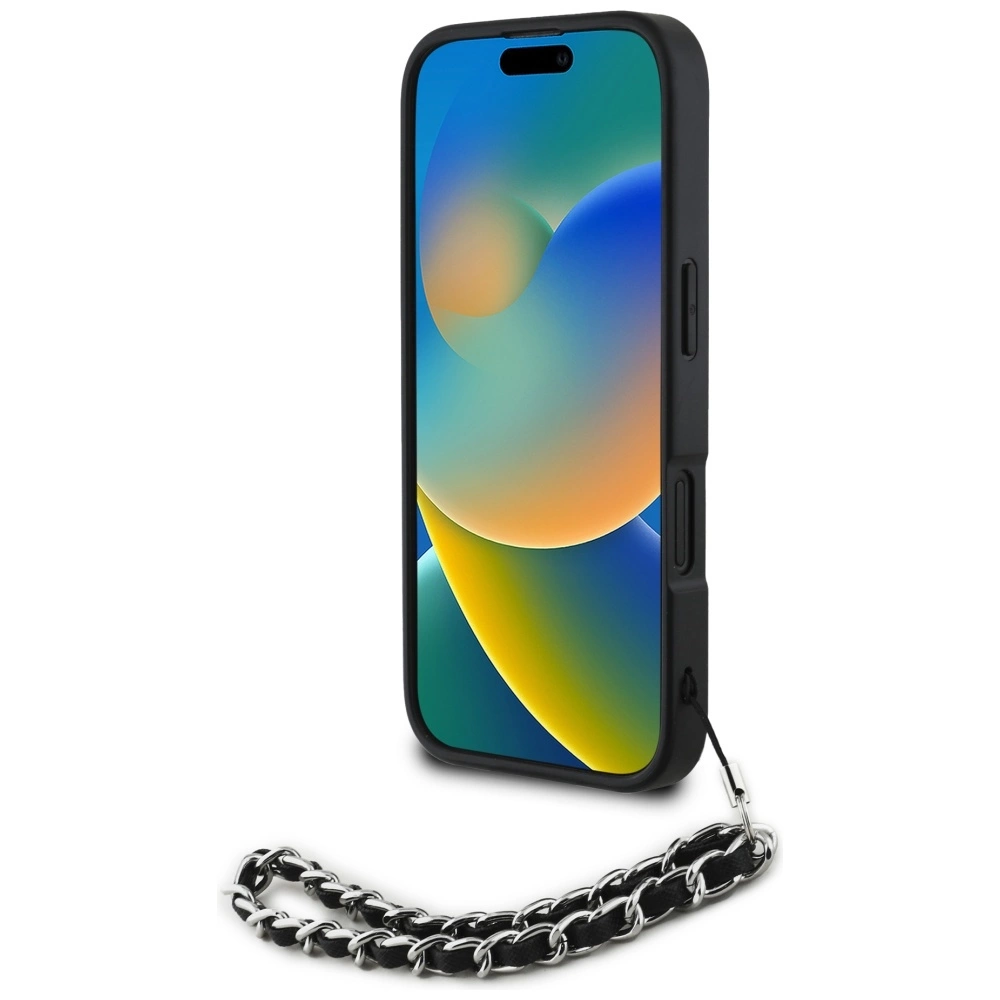 Karl Lagerfeld Saffiano Crystals w/Chain iPhone 16 Case - Blackeng