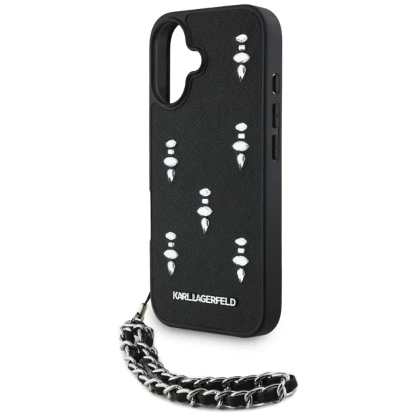 Karl Lagerfeld Saffiano Crystals w/Chain iPhone 16 Case - Blackeng