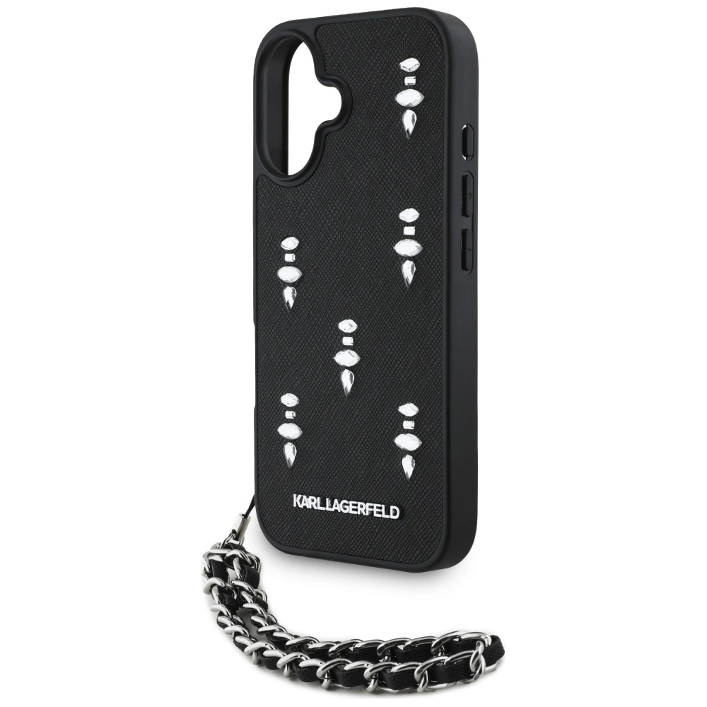 Karl Lagerfeld Saffiano Crystals w/Chain iPhone 16 Case - Blackeng