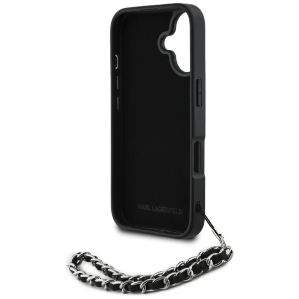 Karl Lagerfeld Saffiano Crystals w/Chain iPhone 16 Case - Blackeng