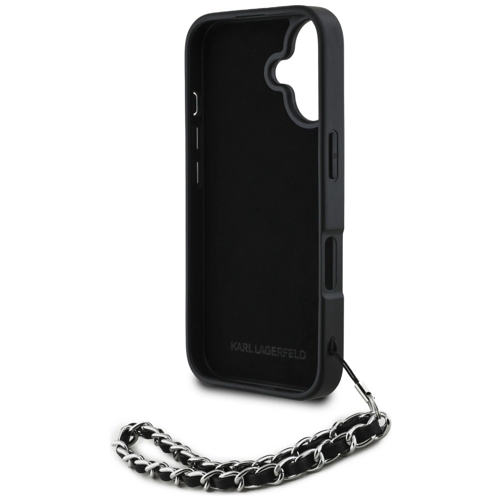 Karl Lagerfeld Saffiano Crystals w/Chain iPhone 16 Case - Blackeng