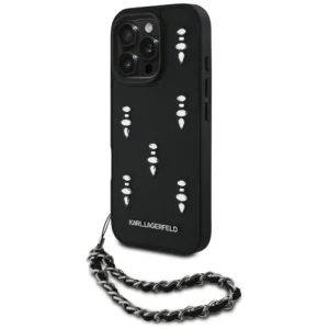 Karl Lagerfeld Saffiano Crystals w/Chain iPhone 16 Pro Case - Blackeng
