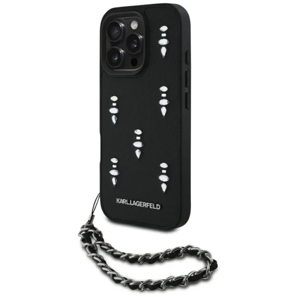 Karl Lagerfeld Saffiano Crystals w/Chain iPhone 16 Pro Case - Blackeng